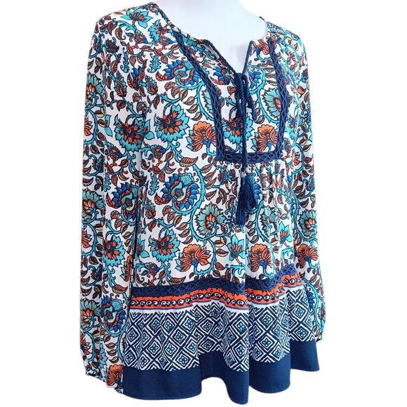 DANIEL RAINN Boho Peasant Top Blouse Flowy Small Colorful Travel Career V-Neck - Picture 8 of 9
